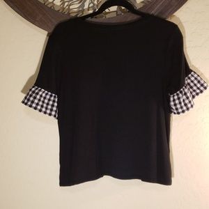 This & More Tops - Black Top w/ Gingham Bell Sleeves This & More Tops - Black Top w/ Gingham Bell Sleeves